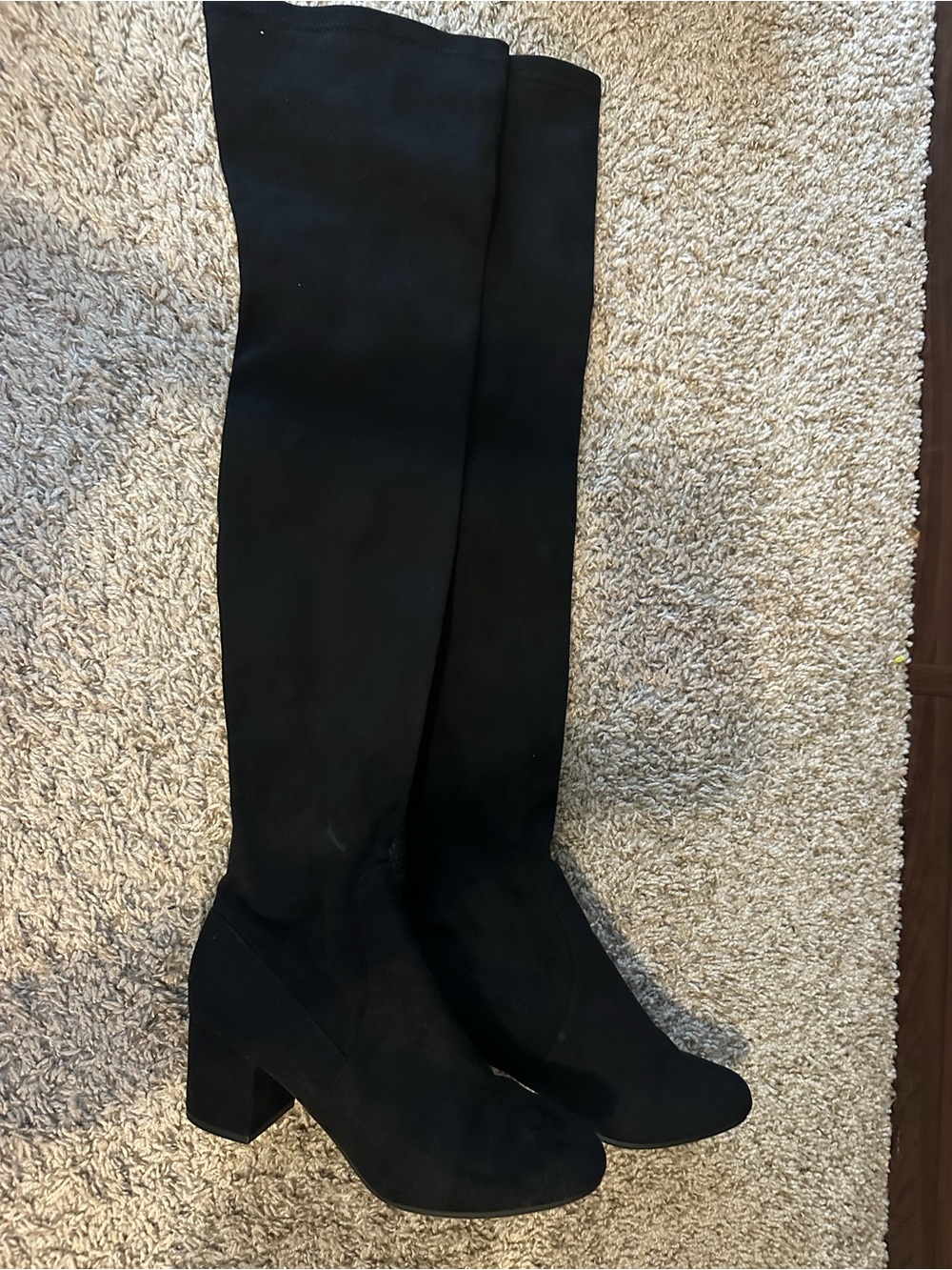Sleek Black Over-the-Knee Block Heel Boots